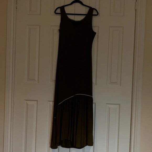 Attitudes by Renee Olive Lycra como jersey maxi Dress Sz L - Picture 9 of 12